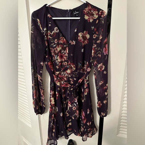 Lulus - Always Your Plum Purple Floral Long Sleeve Dress - SMALL - Picture 4 of 4